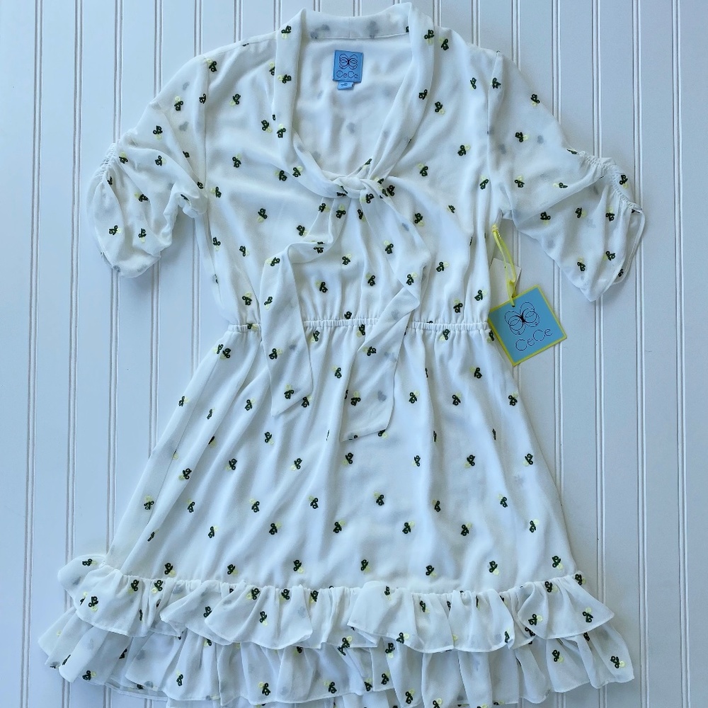 CeCe - Floral embroidery Tie Neck chiffon dress - size XS - NWT